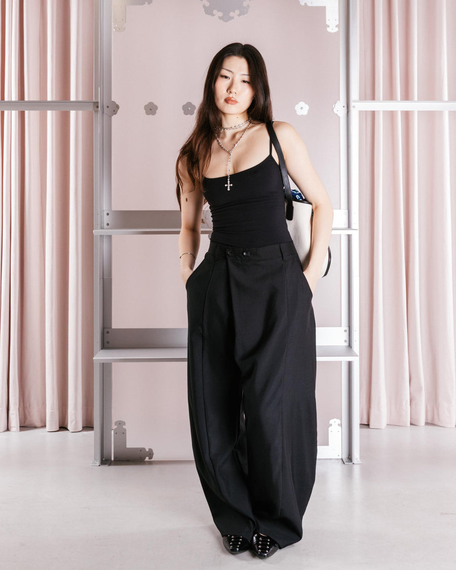 BLACK PLEATED HANBOK SLACKS — size XS