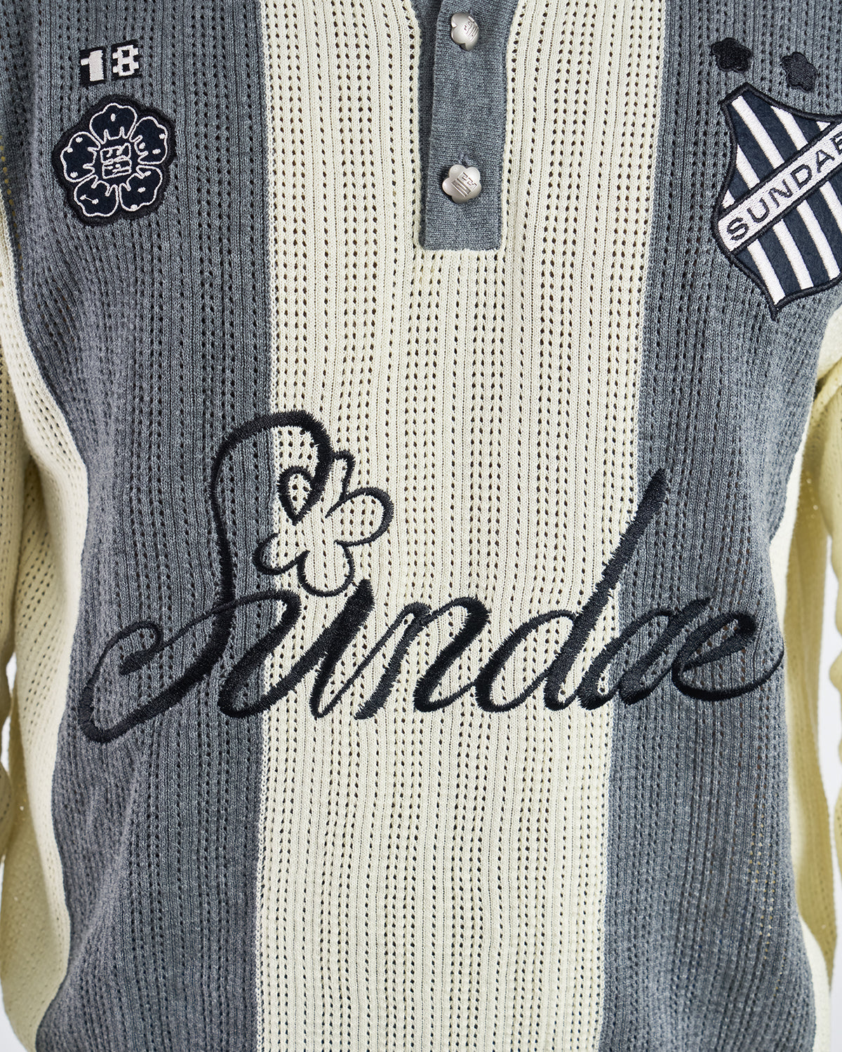 Close-up detail of Butter Yellow Charcoal Sundae Soccer Jersey Knit front showing