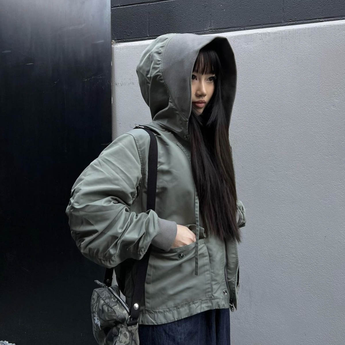 Tammy Mai wearing Pleated Jeogori Bomber Jacket