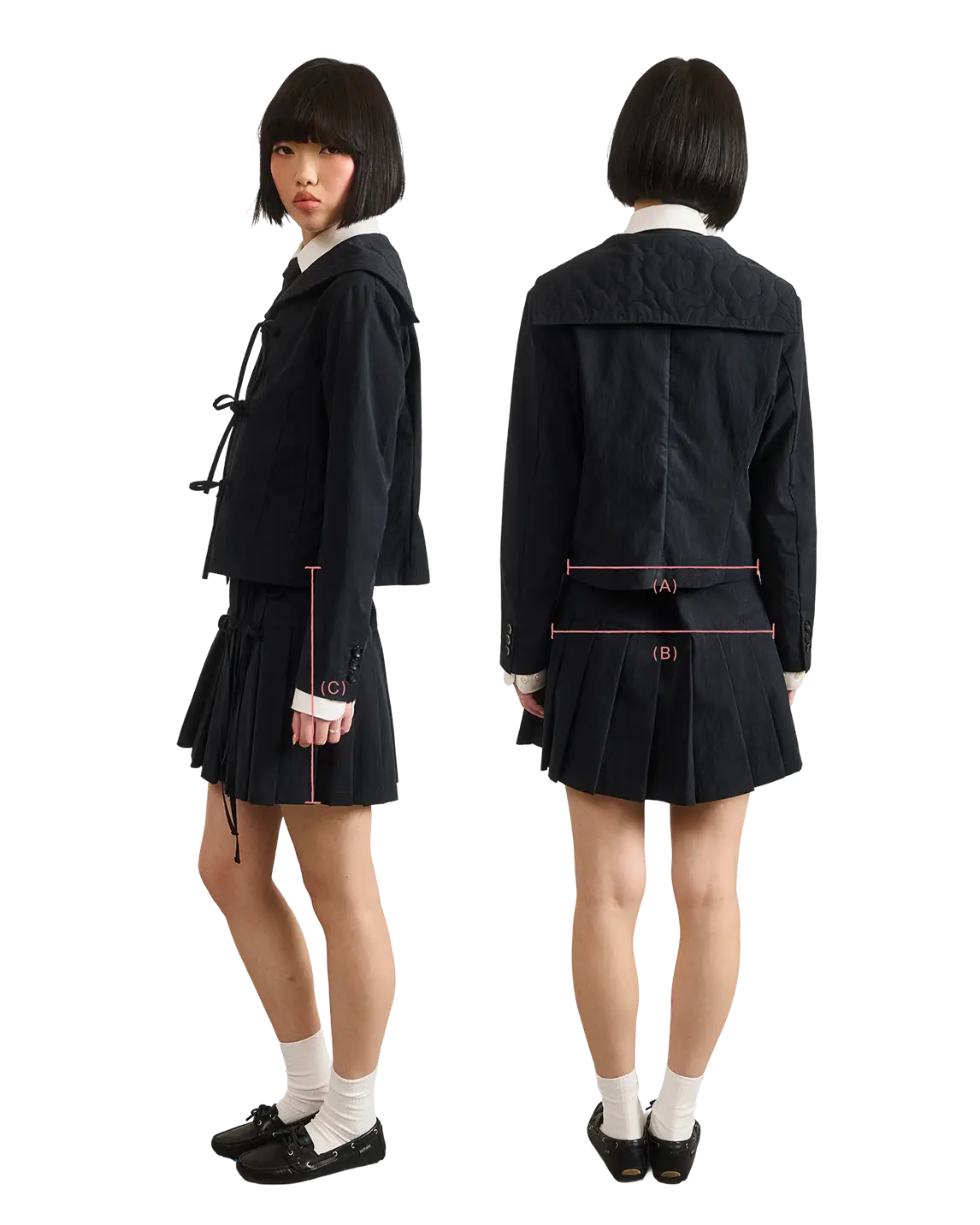 NAVY PLEATED JERSEY MINI SKIRT measurement guide