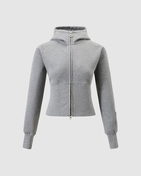 【YOURNUS】Waffle Crop Hood Zip-Up Grey Mochi Waffle Cropped Zip Hoodie – Sundae School
