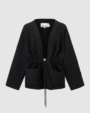 QUILTED BOLO TIE CARDIGAN