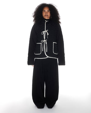 BLACK IVORY REVERSIBLE FLOWER QUILTED JEOGORI FLEECE