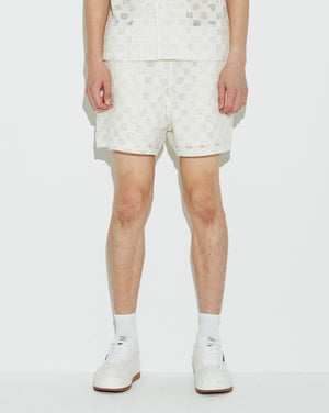 Ivory Double Layered Checkered Lace Shorts