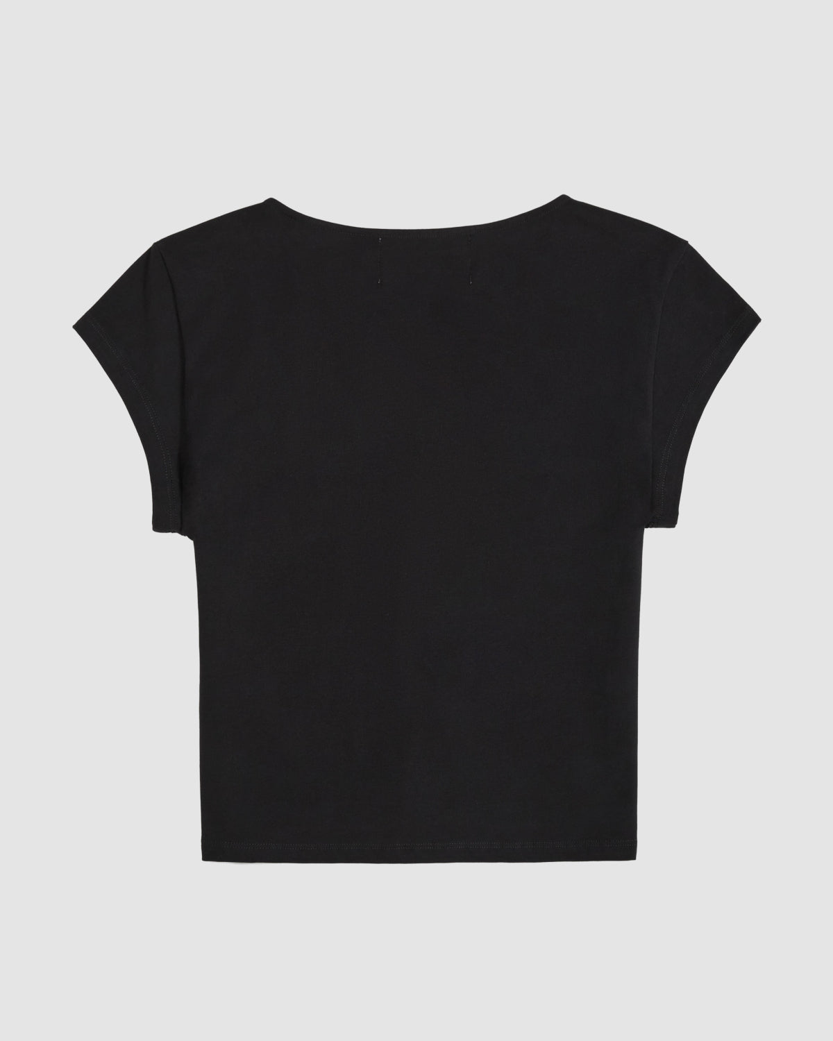 The BLACK TIE GORUM BABY TEE by Sundae School is a form-fitting, short-sleeve black cotton tee, shown laid flat on a white background with the back view visible.