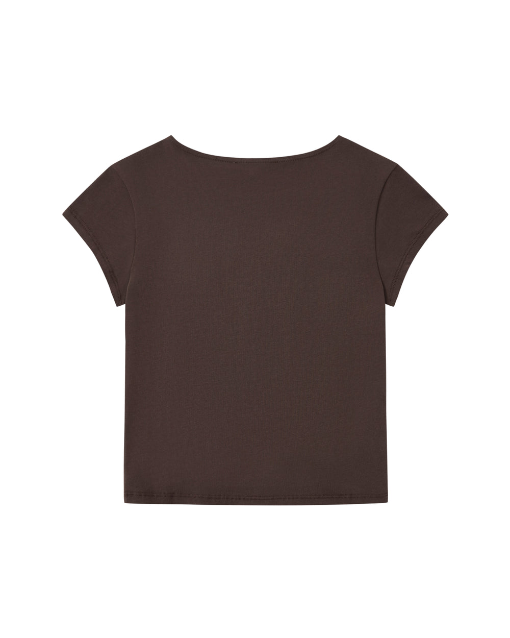 The BROWN TIE GORUM BABY TEE by Sundae School is laid flat and viewed from the back, featuring a plain brown color, short sleeves, a round neckline, and no visible designs or logos.