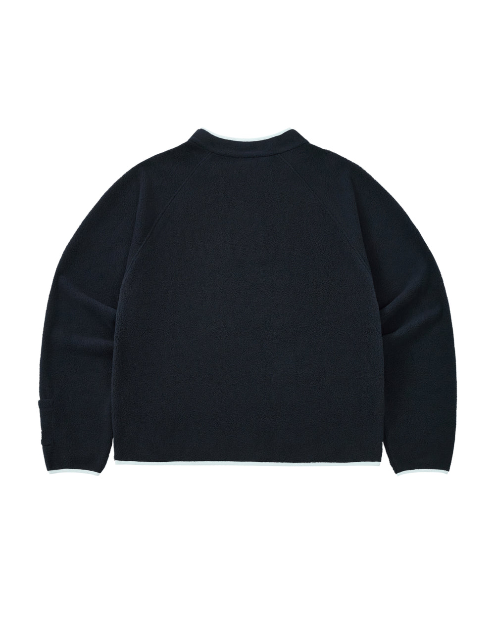 The NAVY BUTTERFLY FLEECE PULLOVER by Sundae School is a plain, long-sleeved, dark navy polar fleece jacket, shown from the back and displayed against a white background.