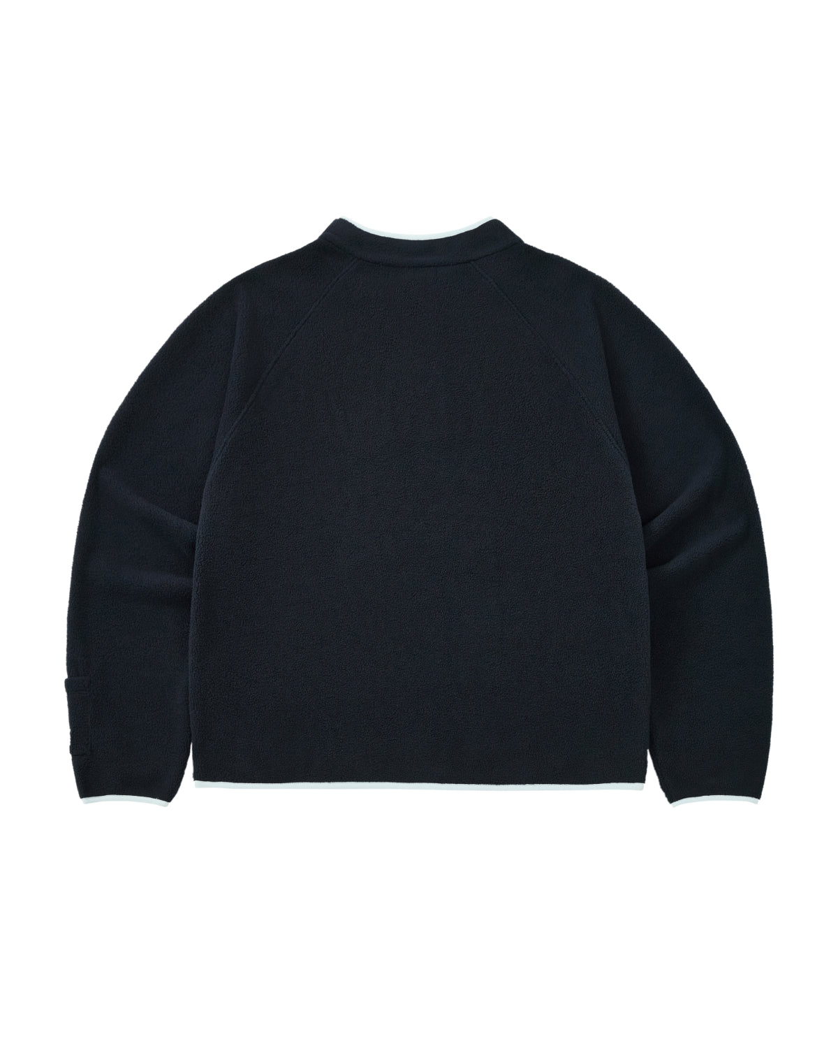 The NAVY BUTTERFLY FLEECE PULLOVER by Sundae School is a plain, long-sleeved, dark navy polar fleece jacket, shown from the back and displayed against a white background.