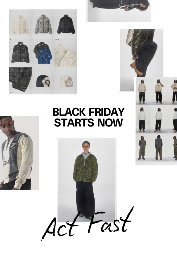 Photo collage of Sundae School 2025 items against white background with a copy 'Black Friday Starts Now' and 'Act Fast'. 