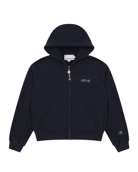 NAVY WASH FLOWER KNOT ZIP UP – Sundae School