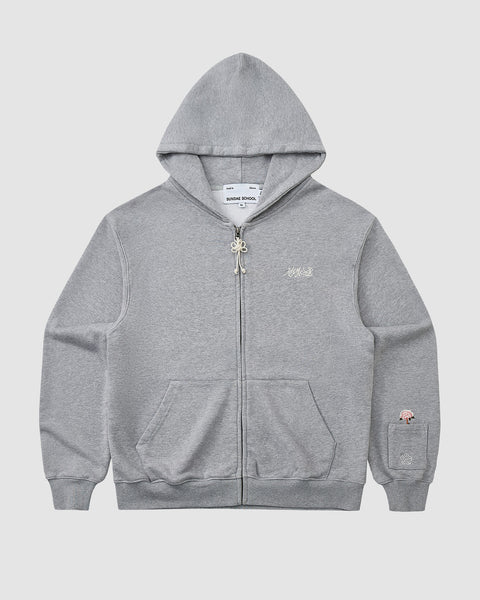 HEATHER GREY FLOWER KNOT ZIP UP HOODIE – Sundae School