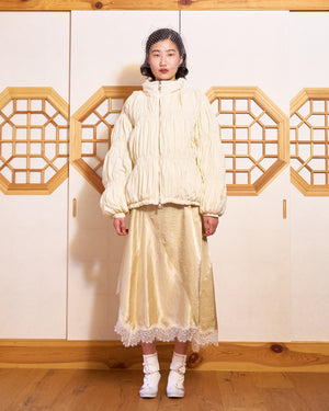 IVORY PLEATED DUVET PUFFER