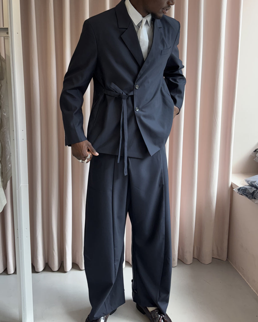 NAVY PLEATED HANBOK SLACKS — size L