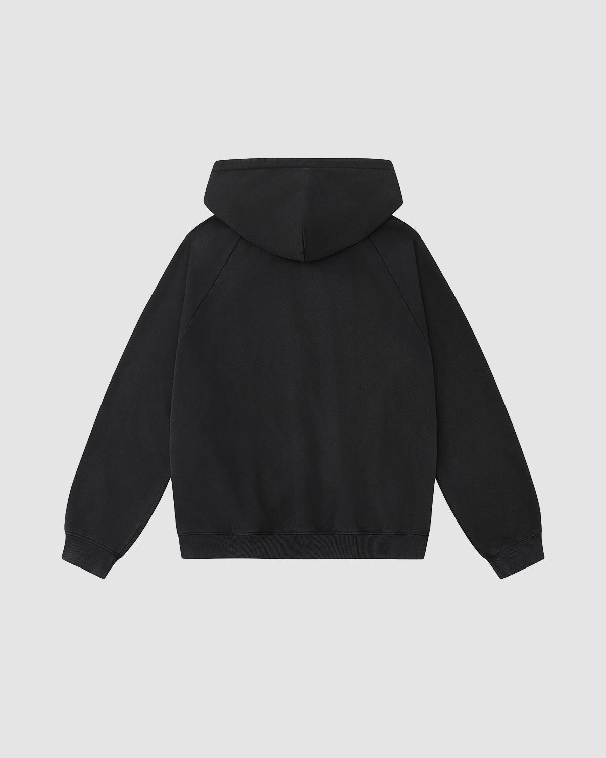The Sundae School FADE BLACK HANBOK HOODIE features an asymmetric hood closure and a custom 