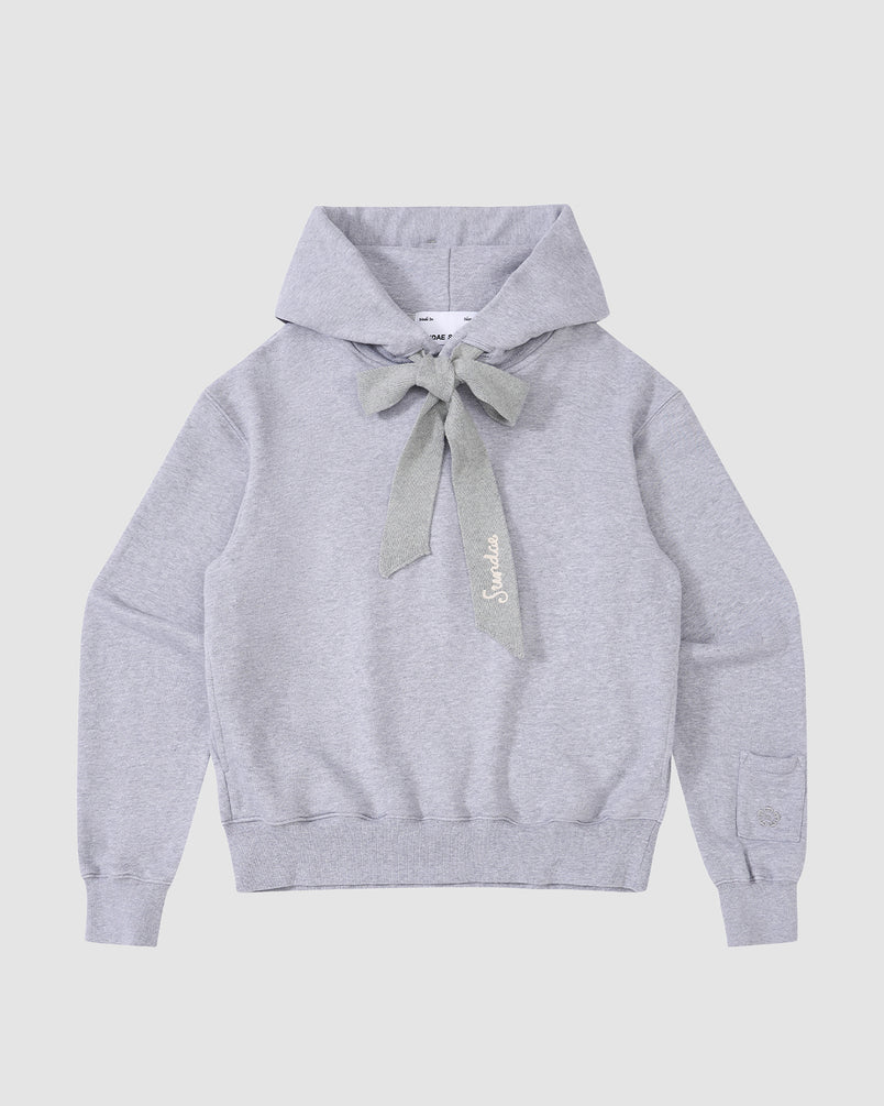 HEATHER GREY KNIT TIE HOODIE