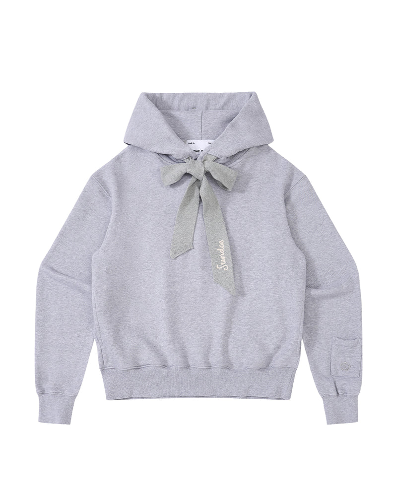 HEATHER GREY KNIT TIE HOODIE