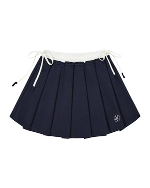 NAVY PLEATED JERSEY MINI SKIRT
