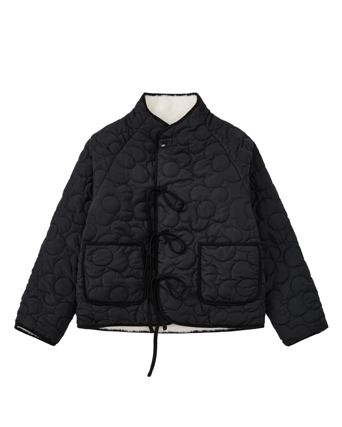 BLACK IVORY REVERSIBLE FLOWER QUILTED JEOGORI FLEECE