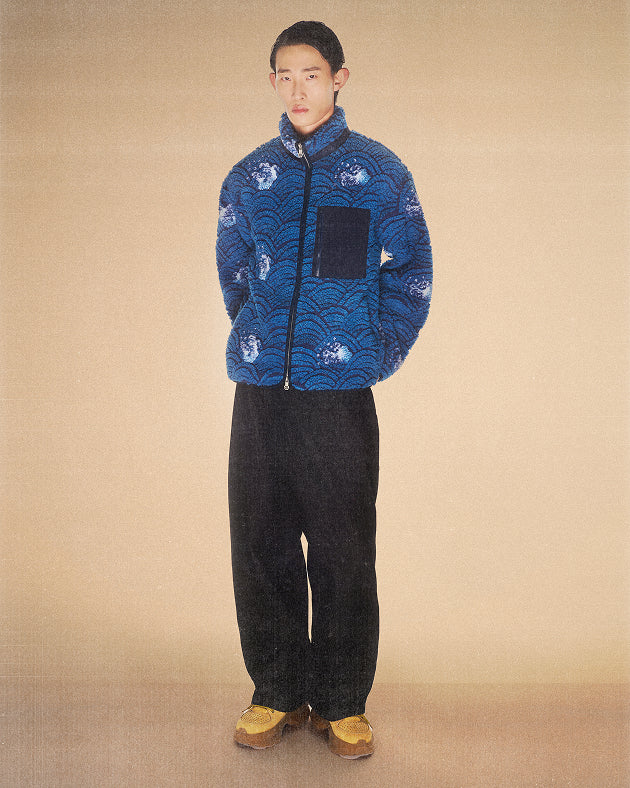 male model wearing Sundae School Blue Wave Fleece