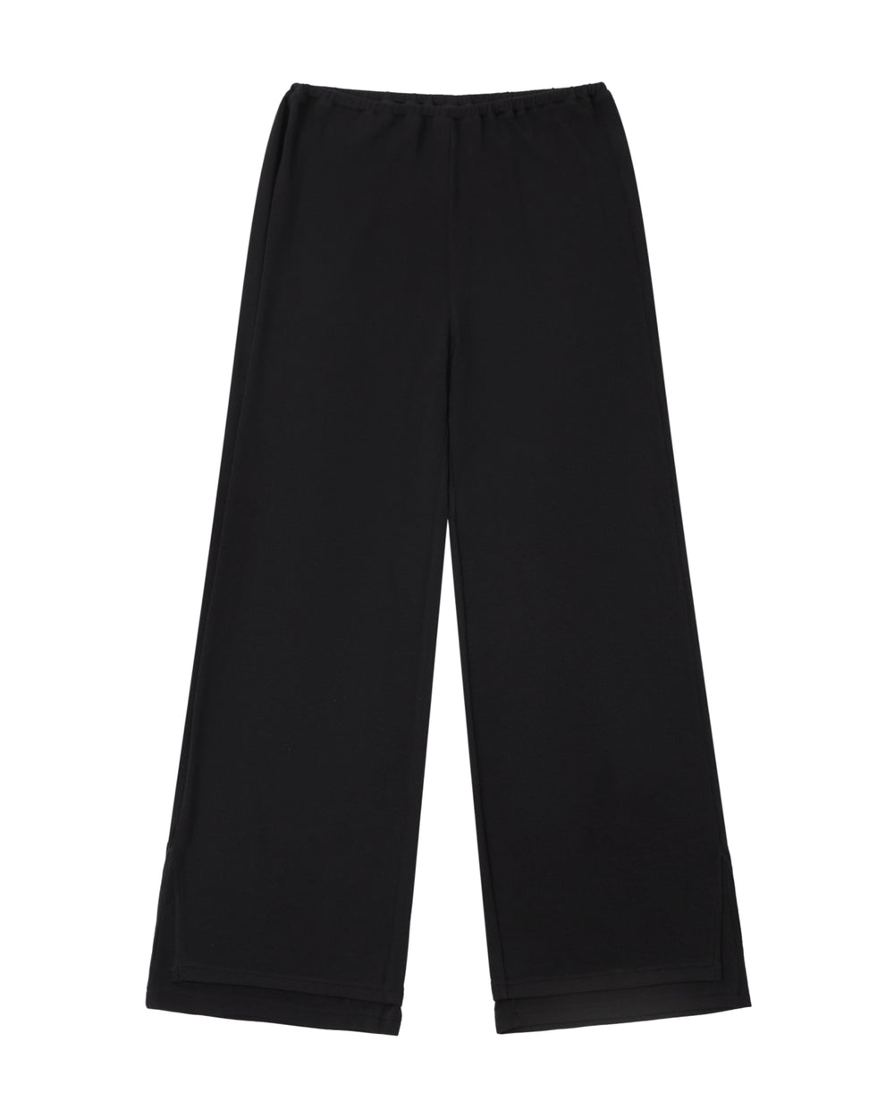 BLACK SEONGSU APRON PANTS: black wide-leg trousers featuring an adjustable waistband and a hybrid wrap skirt layered hem detail.