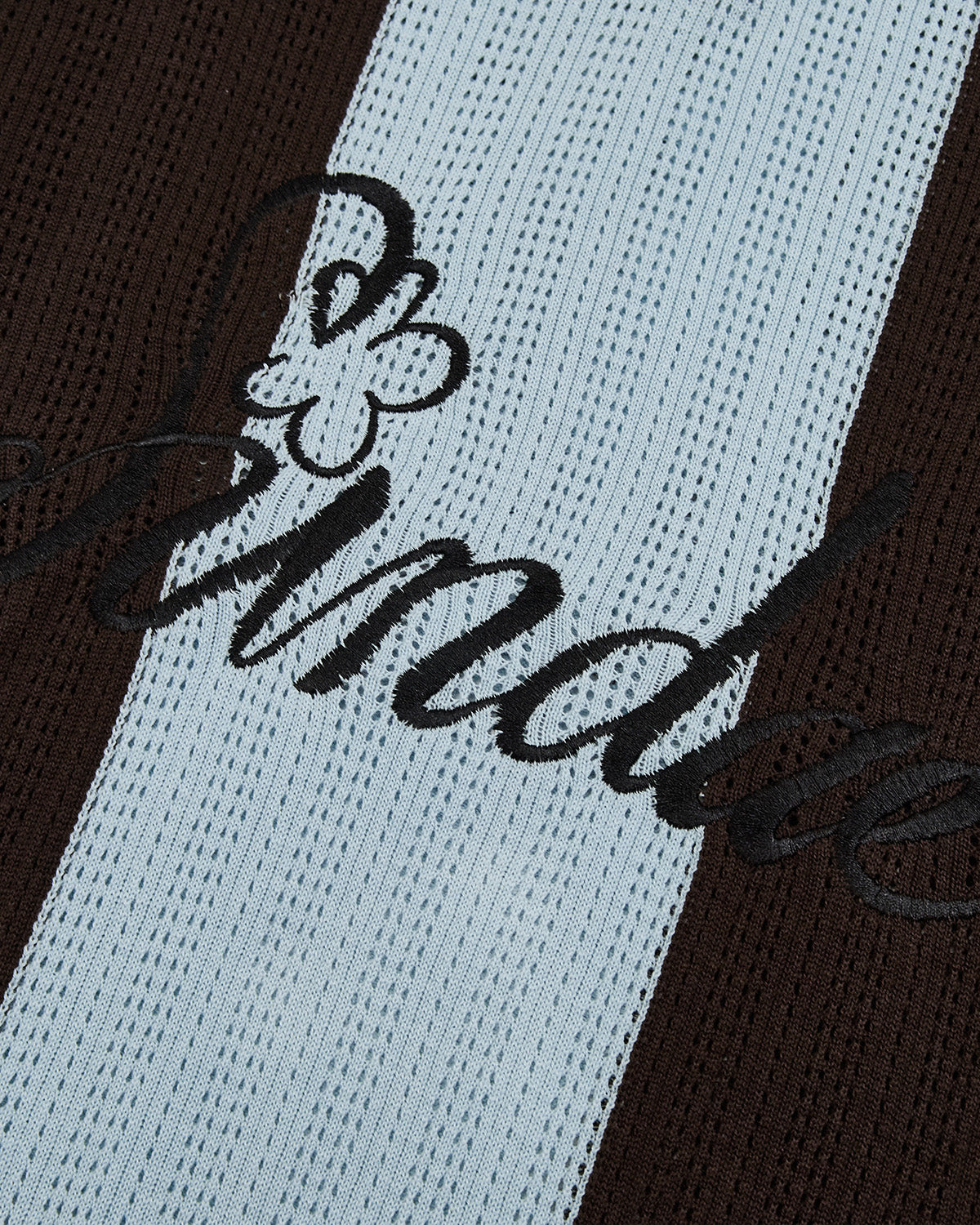 Close-up detail of Baby Blue Brown Sundae Soccer Jersey Knit front showing 