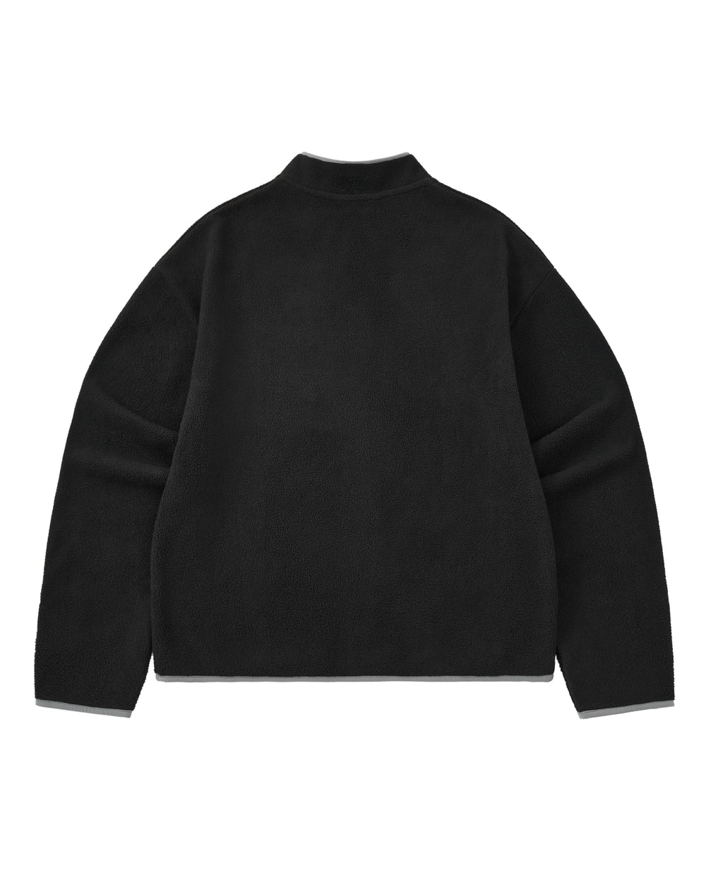 The BLACK TEARDROP KNOT FLEECE by Sundae School is shown from the back in black with long sleeves, featuring a high collar and a simple, minimalistic design with no visible logos, patterns, or fastenings.
