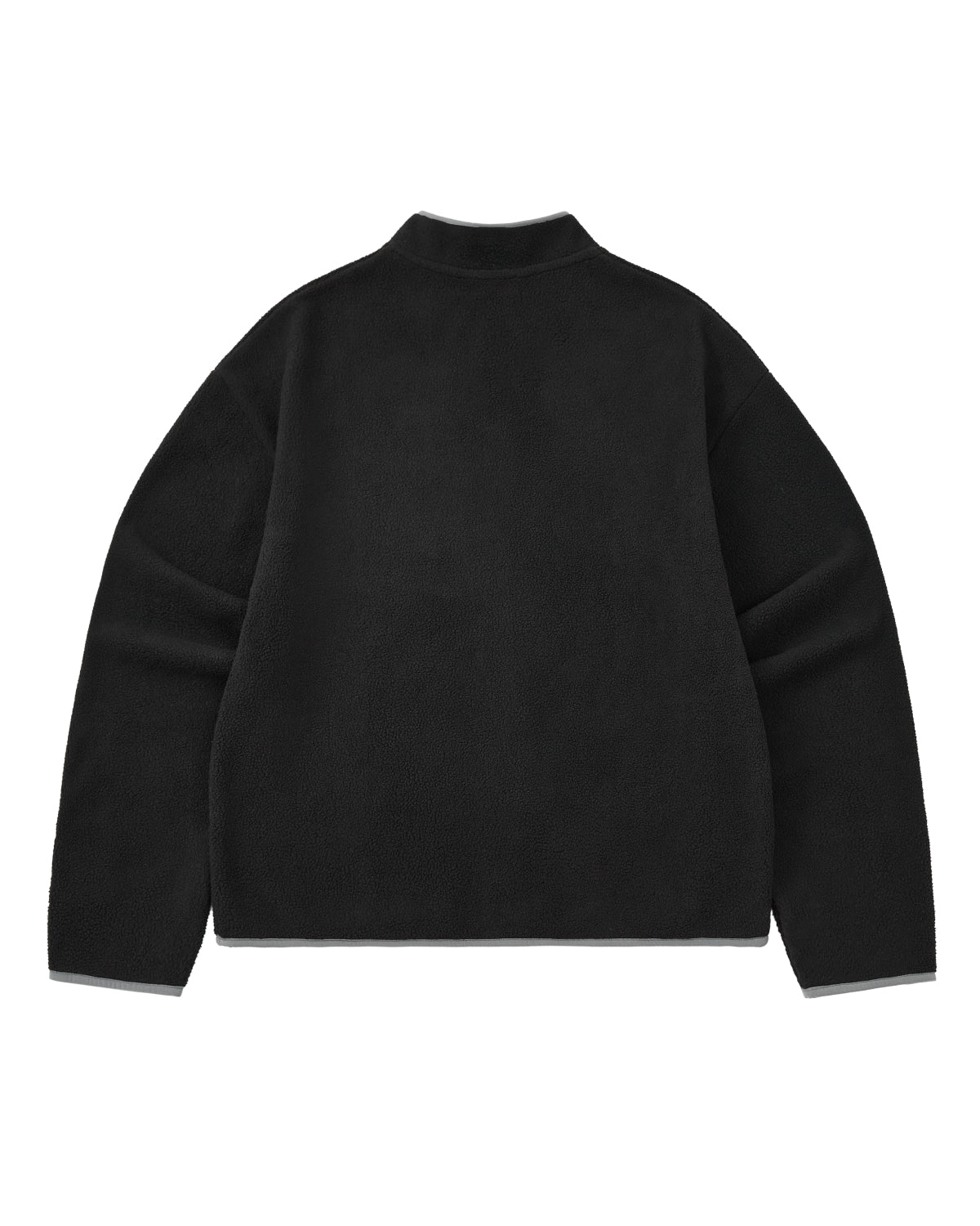 The BLACK TEARDROP KNOT FLEECE by Sundae School is shown from the back in black with long sleeves, featuring a high collar and a simple, minimalistic design with no visible logos, patterns, or fastenings.