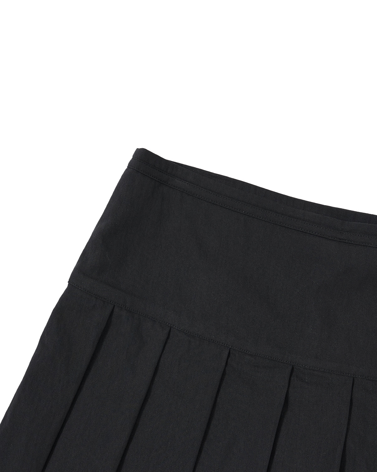 A close-up of the upper section of the BLACK UNIFORM APRON SKIRT by Sundae School, shown on a white background.