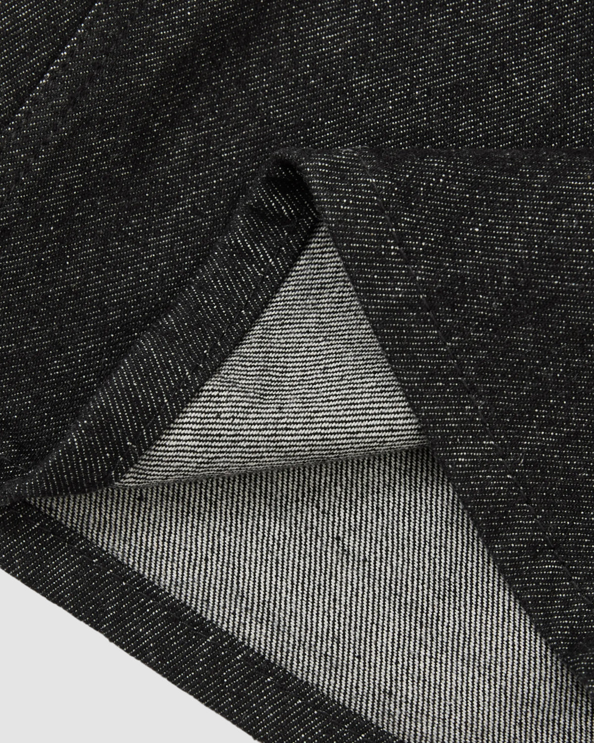 Close-up of the hem on Sundae School's BLACK VITA JORTS, showcasing the stitching and lighter inner side—perfect detail for wide-leg denim shorts styles.