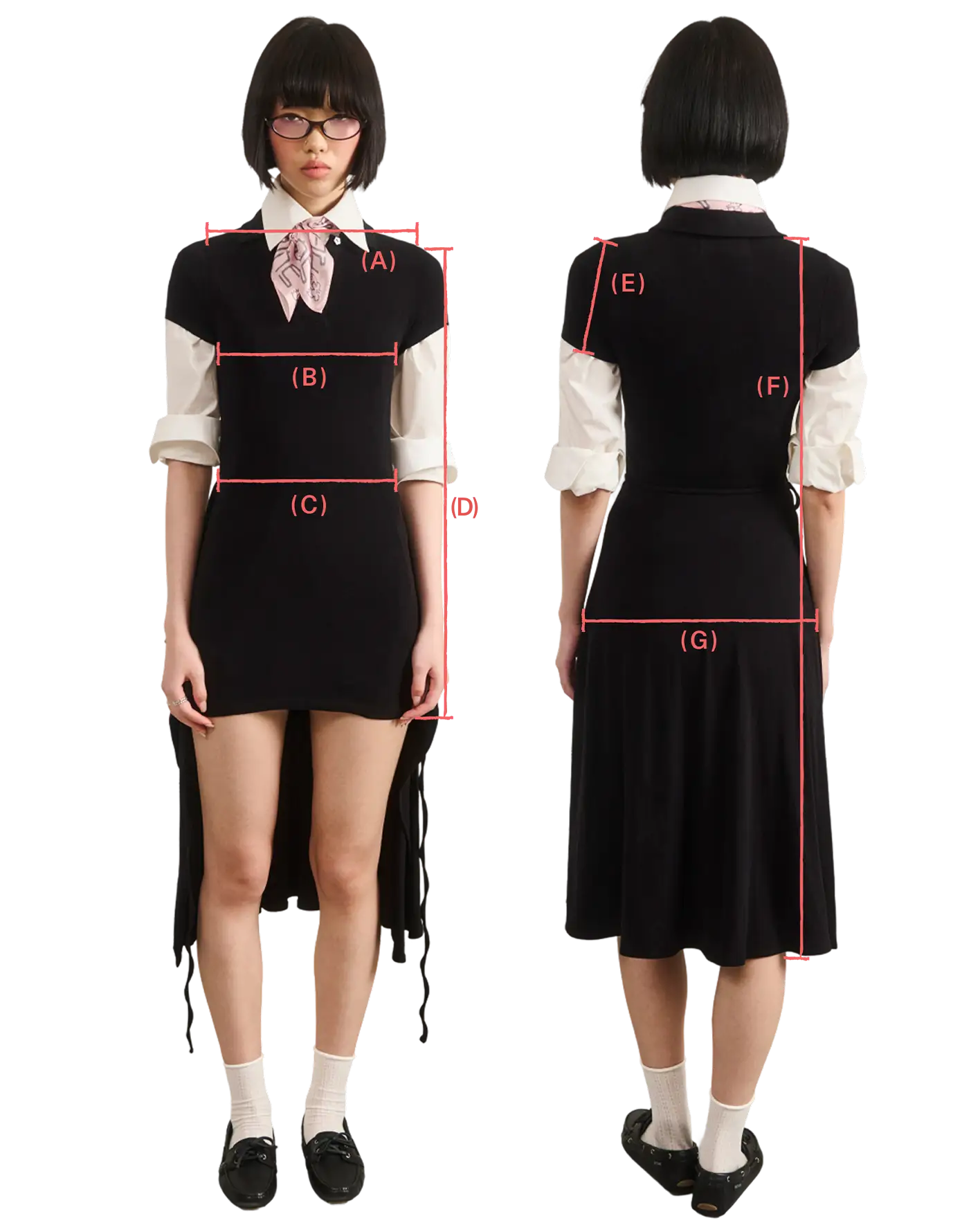 BLACK CINDY POLO DRESS measurement guide